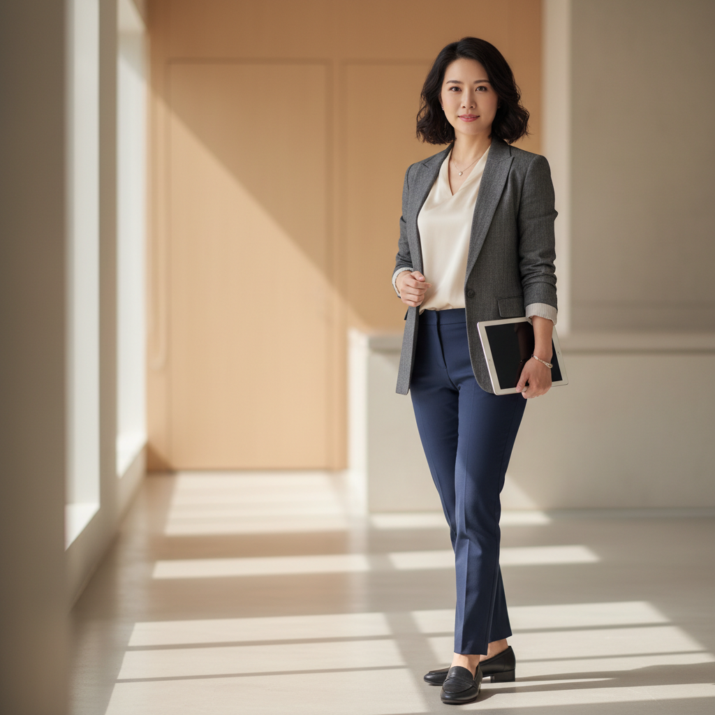 中小企業數位轉型顧問手持平板電腦，展現專業形象